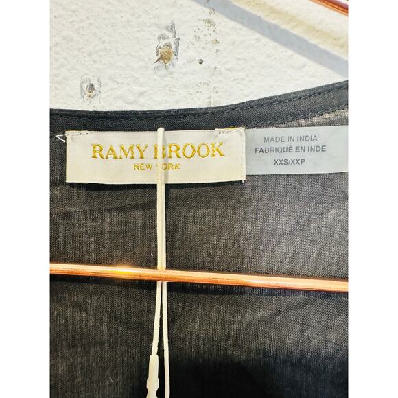 NWT RAMY BROOK Black White Tie Front Tassels Samira Mini Beachy Coverup Size XXS - Picture 5 of 11